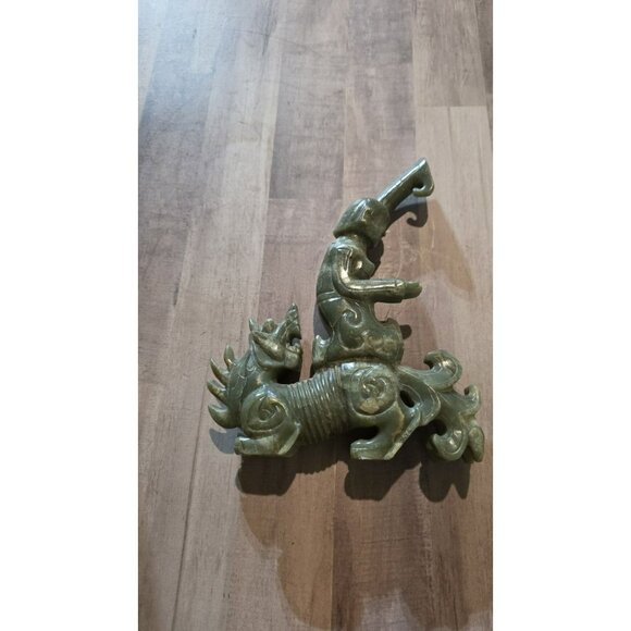 Archaic Carving Fengshui Dragon Beast Statue Riding The Dragon 80s